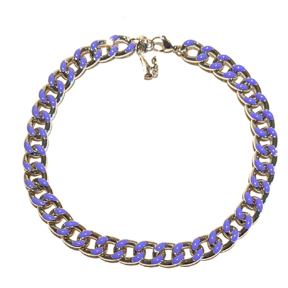 🔴3/$10 OMG Bling Chunky Link with Purple Enamel Necklace NWT